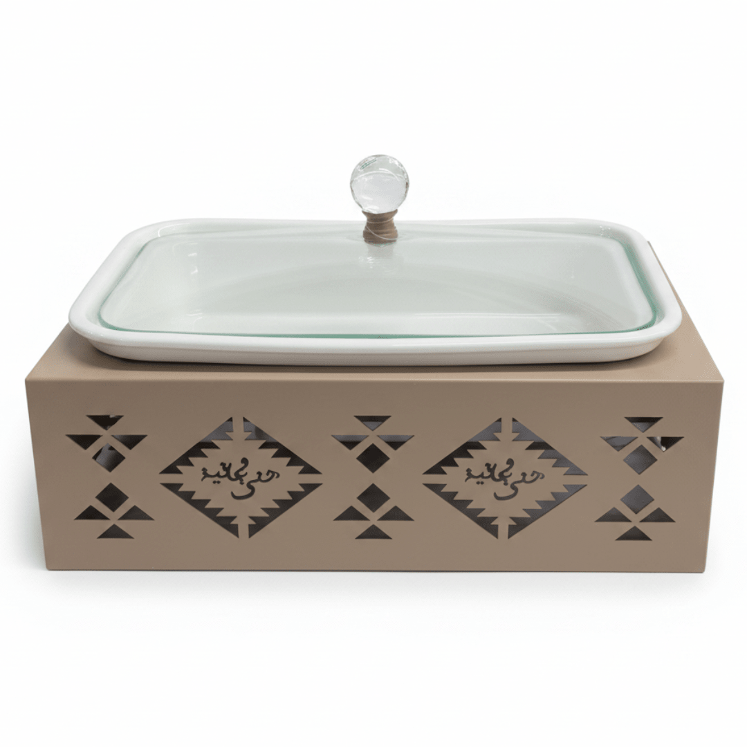 Red Home Modern White Rectangular Ceramic Serving Serving Tray with Taupe Metal Stand and Glass Lid for Dining and Gatherings (12 inch) - Al Kabayel Discount CentreRed Home Modern White Rectangular Ceramic Serving Serving Tray with Taupe Metal Stand and Glass Lid for Dining and Gatherings (12 inch)Serving TraysRED HOMEAl Kabayel Discount Centre