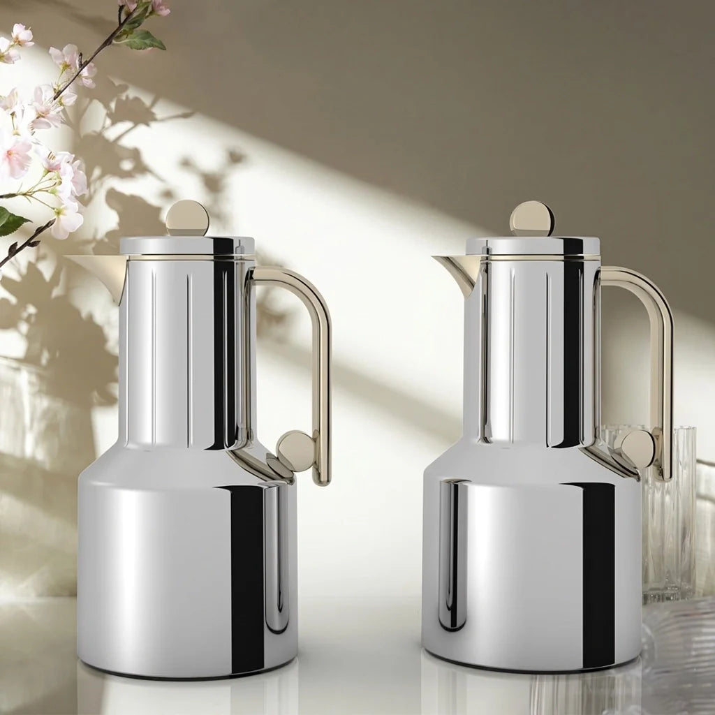 Regal Vacuum Flask 2 Pieces Set – 1L + 1L – Silver Champagne Gold Finish