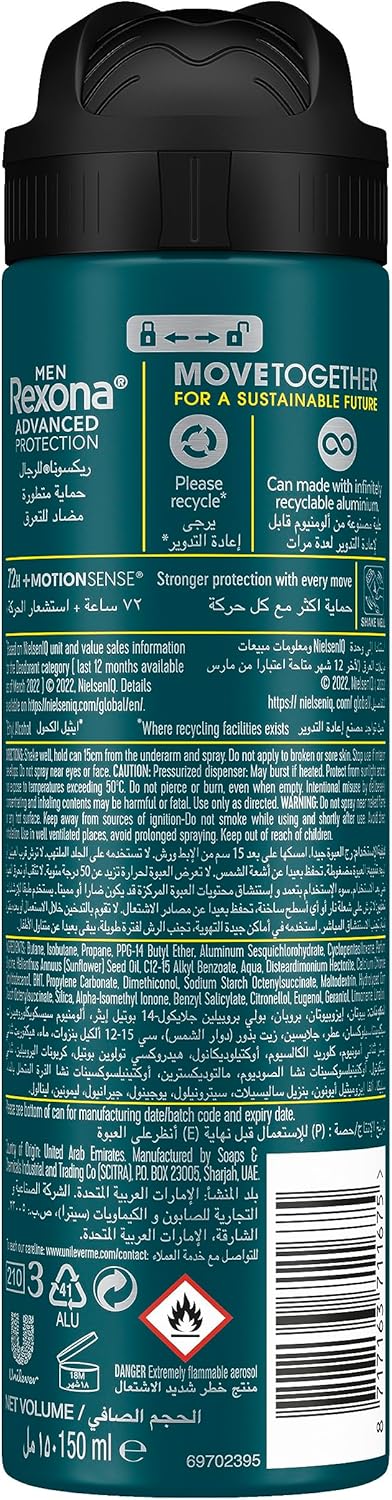Rexona Men Antiperspirant Deodorant Spray, 72 hour Sweat & Odor Protection, V8, with MotionSense Technology - 150ML - Al Kabayel Discount CentreRexona Men Antiperspirant Deodorant Spray, 72 hour Sweat & Odor Protection, V8, with MotionSense Technology - 150MLBody Mists & SpraysREXONAAl Kabayel Discount Centre