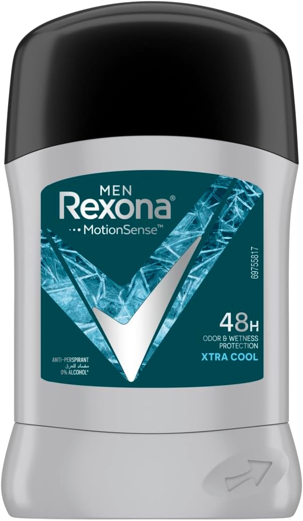 Rexona Men Antiperspirant Deodorant Stick, 48 hour odor & wetness protection, Xtra Cool, with MotionSense technology - 40Grams - Al Kabayel Discount CentreRexona Men Antiperspirant Deodorant Stick, 48 hour odor & wetness protection, Xtra Cool, with MotionSense technology - 40GramsDeodorants & AntiperspirantsREXONAAl Kabayel Discount Centre