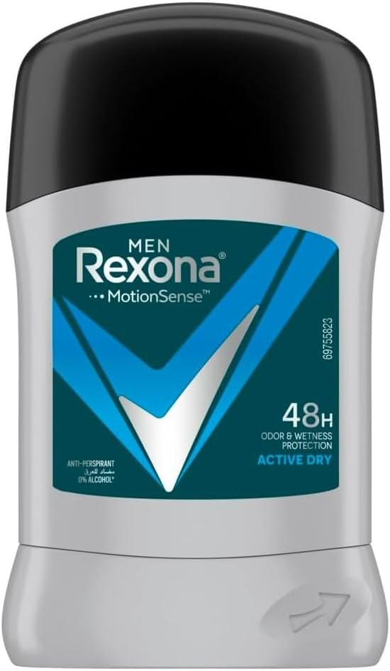 Rexona Men Antiperspirant Deodorant Stick, 48 hour sweat & odor protection, Active Dry, with MotionSense technology - 40Grams - Al Kabayel Discount CentreRexona Men Antiperspirant Deodorant Stick, 48 hour sweat & odor protection, Active Dry, with MotionSense technology - 40GramsDeodorants & AntiperspirantsREXONAAl Kabayel Discount Centre