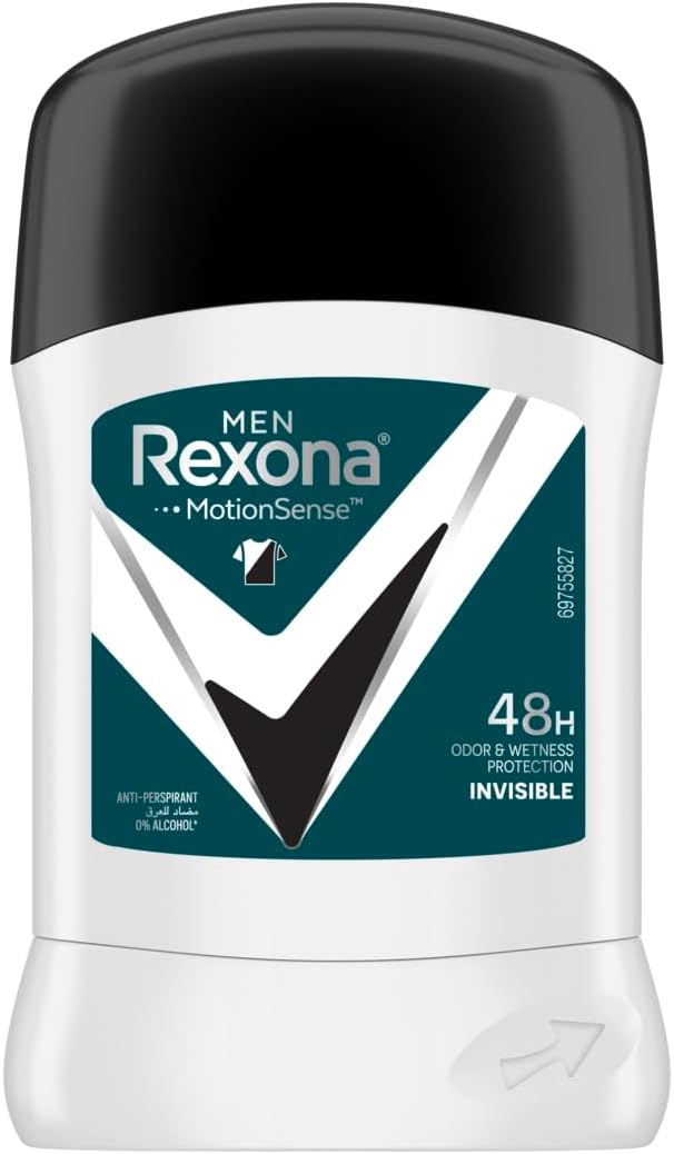 Rexona Men Antiperspirant Deodorant Stick, 48 hour sweat & odor protection, Antibacterial + Invisible, with MotionSense technology - 40Grams - Al Kabayel Discount CentreRexona Men Antiperspirant Deodorant Stick, 48 hour sweat & odor protection, Antibacterial + Invisible, with MotionSense technology - 40GramsDeodorants & AntiperspirantsREXONAAl Kabayel Discount Centre
