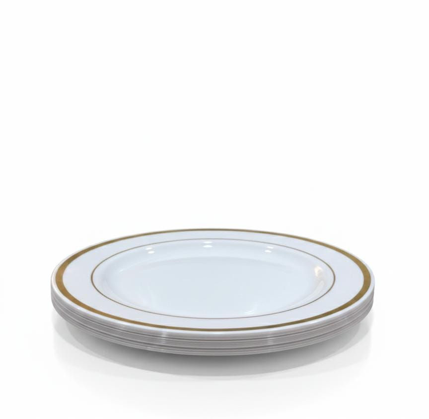 Rosymoment Premium 9" Heavyweight Disposable Plastic Plates – Golden Round Border, 35g, Set of 10 Luxurious Serving Plates - Al Kabayel Discount CentreRosymoment Premium 9" Heavyweight Disposable Plastic Plates – Golden Round Border, 35g, Set of 10 Luxurious Serving PlatesDisposablesROSYMOMENTAl Kabayel Discount Centre