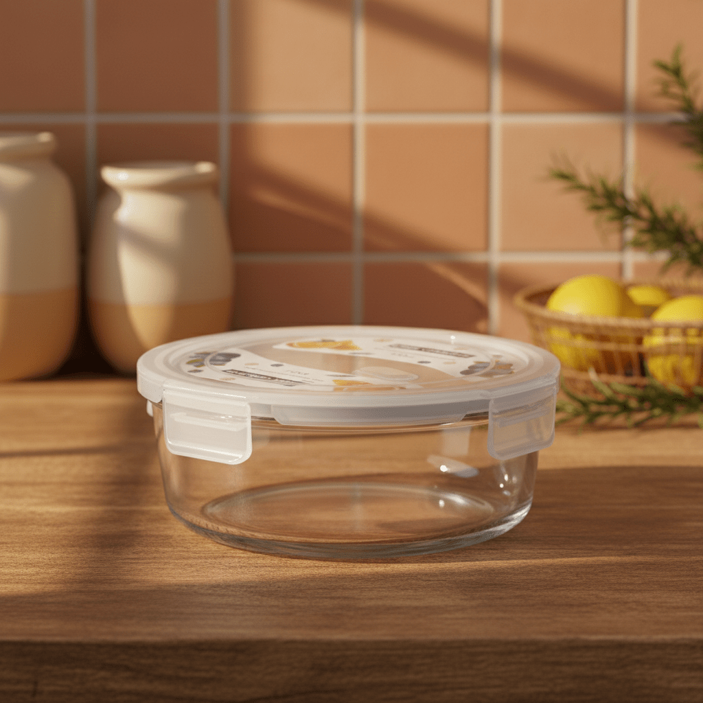Round Glass Food Storage Container with Airtight Leakproof Plastic Lid – Durable Heat - Resistant Glass – 650 ml Capacity - Al Kabayel Discount CentreRound Glass Food Storage Container with Airtight Leakproof Plastic Lid – Durable Heat - Resistant Glass – 650 ml CapacityFood ContainersAKDCAl Kabayel Discount Centre