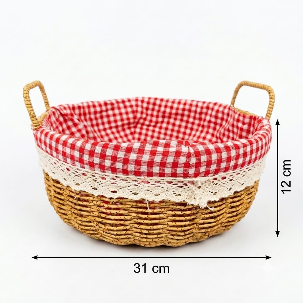 Round Wicker Bread Basket with Red Gingham Lining - Al Kabayel Discount CentreRound Wicker Bread Basket with Red Gingham LiningRattansAKDCAl Kabayel Discount Centre
