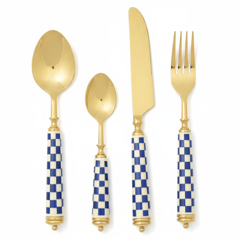 Royal Victoria Gold Cutlery Set with Blue & White Handles (24 Pieces) for Stylish Dining Setup - Al Kabayel Discount CentreRoyal Victoria Gold Cutlery Set with Blue & White Handles (24 Pieces) for Stylish Dining SetupSpatulas And SpoonsROYAL VICTORIAAl Kabayel Discount Centre