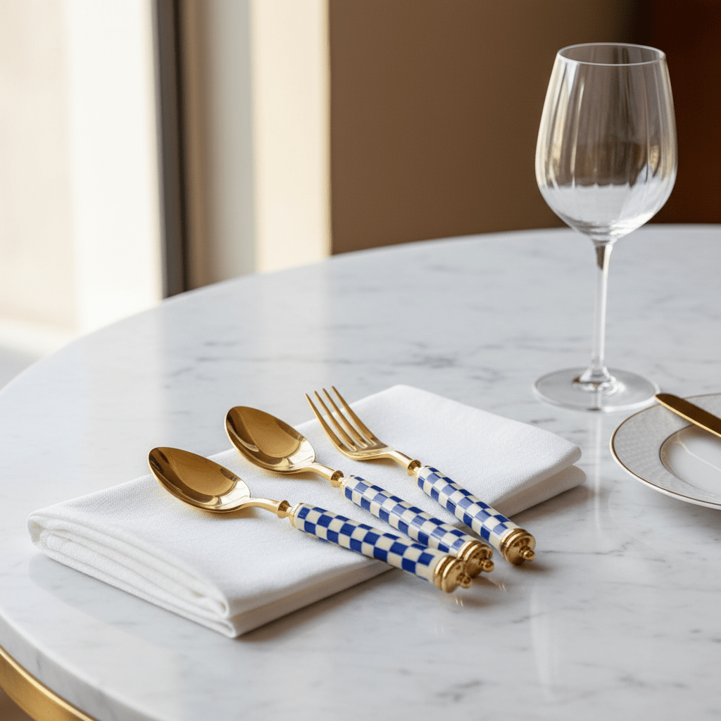 Royal Victoria Gold Cutlery Set with Blue & White Handles (24 Pieces) for Stylish Dining Setup - Al Kabayel Discount CentreRoyal Victoria Gold Cutlery Set with Blue & White Handles (24 Pieces) for Stylish Dining SetupSpatulas And SpoonsROYAL VICTORIAAl Kabayel Discount Centre