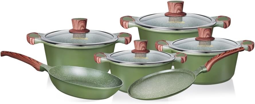 Royalford 10 - Piece Die - Cast Aluminium Cookware Set RF12951 – Granite Coating, Induction Base, Glass Lids & Wood - Style Handles Assorted Color - Al Kabayel Discount CentreRoyalford 10 - Piece Die - Cast Aluminium Cookware Set RF12951 – Granite Coating, Induction Base, Glass Lids & Wood - Style Handles Assorted ColorCookware SetROYALFORDAl Kabayel Discount Centre