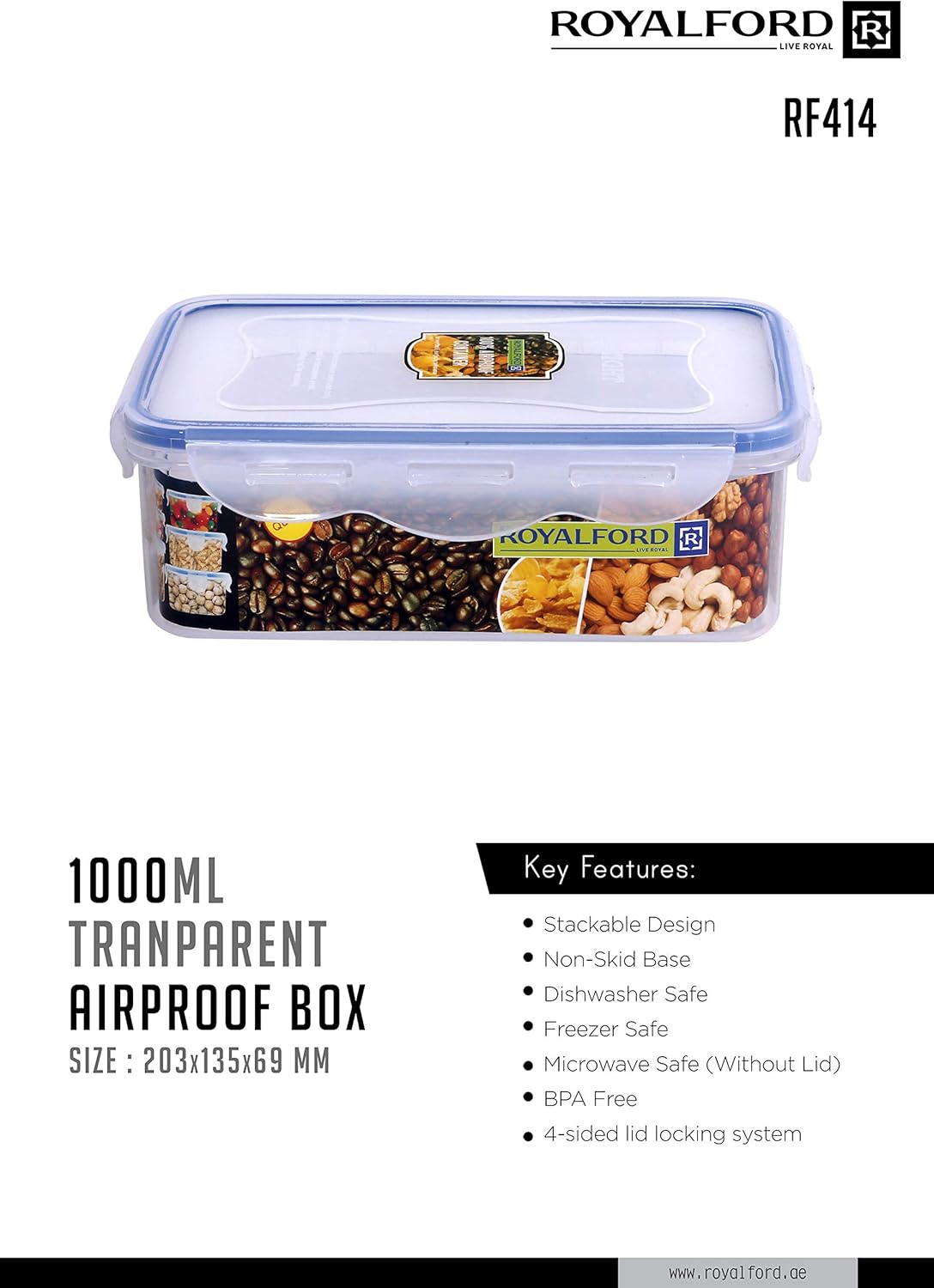 Royalford 1000ml Meal Prep Container | Transparent Food Container | BPA Free, Reusable, Airtight Food Storage Tray with Snap Locking Lid | Microwavable, Freezer & Dishwasher Safe| Bento Lunch Box - Al Kabayel Discount CentreRoyalford 1000ml Meal Prep Container | Transparent Food Container | BPA Free, Reusable, Airtight Food Storage Tray with Snap Locking Lid | Microwavable, Freezer & Dishwasher Safe| Bento Lunch BoxFood ContainersROYALFORDAl Kabayel Discount Centre