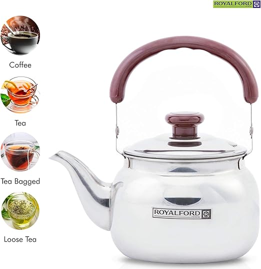 Royalford 2 Liter Stove Top Tea Kettle Ð Large Capacity Stainless Steel Stove - top Tea Pot - Tea Coffee Pot Ideal for Home Office & Hotel Ð Compact & Stylish Design with Heat Resistant Handle - Al Kabayel Dicount CenterRoyalford 2 Liter Stove Top Tea Kettle Ð Large Capacity Stainless Steel Stove - top Tea Pot - Tea Coffee Pot Ideal for Home Office & Hotel Ð Compact & Stylish Design with Heat Resistant Handletea/coffee potsRoyalfordAl Kabayel Dicount Center