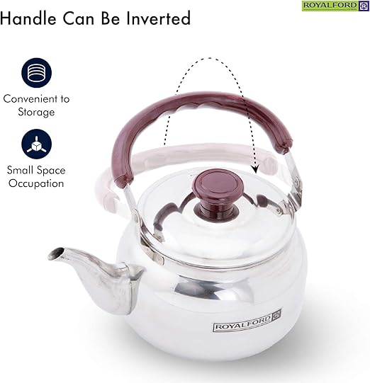 Royalford 2 Liter Stove Top Tea Kettle Ð Large Capacity Stainless Steel Stove - top Tea Pot - Tea Coffee Pot Ideal for Home Office & Hotel Ð Compact & Stylish Design with Heat Resistant Handle - Al Kabayel Dicount CenterRoyalford 2 Liter Stove Top Tea Kettle Ð Large Capacity Stainless Steel Stove - top Tea Pot - Tea Coffee Pot Ideal for Home Office & Hotel Ð Compact & Stylish Design with Heat Resistant Handletea/coffee potsRoyalfordAl Kabayel Dicount Center
