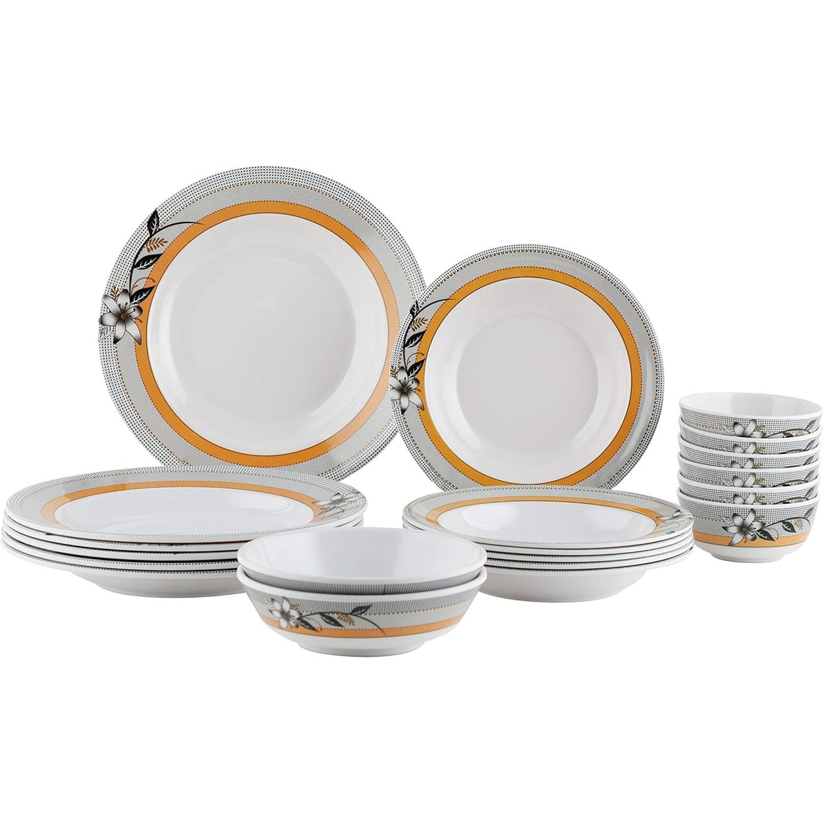 Royalford 20 pcs Melamine Ware Dinner Set, White With Orange, RF7437 - Al Kabayel Discount CentreRoyalford 20 pcs Melamine Ware Dinner Set, White With Orange, RF7437Dinnerware SetsROYALFORDAl Kabayel Discount Centre