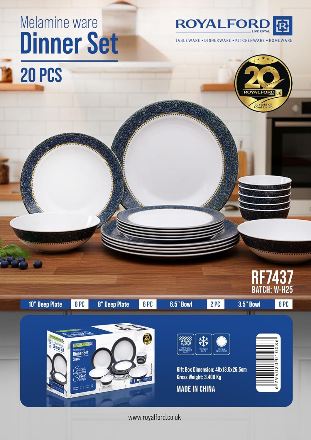 Royalford 20-Piece Melamine Ware Dinner Set – RF7437 | Blue Mandala Design - Al Kabayel Discount CentreRoyalford 20-Piece Melamine Ware Dinner Set – RF7437 | Blue Mandala DesignDinnerware SetsROYALFORDAl Kabayel Discount Centre