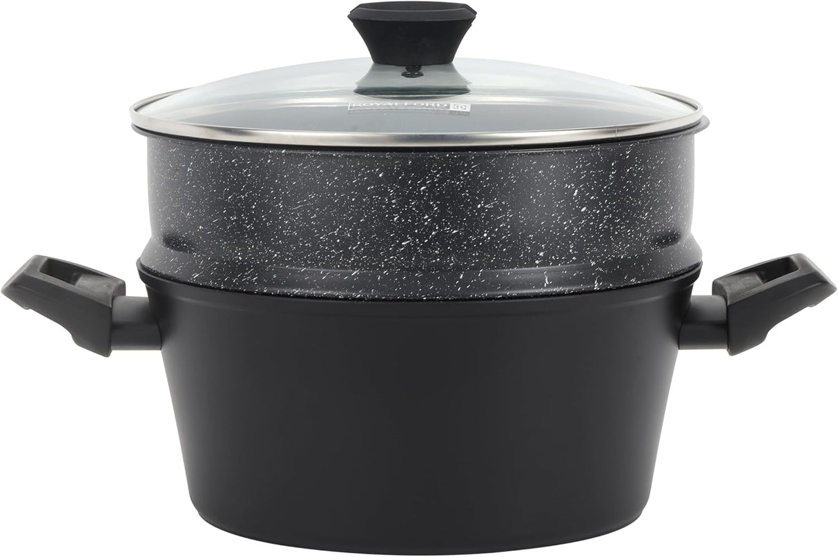 Royalford 24cm 2 - Tier Aluminium Steamer with Glass Lid – RF12623 Multi - Layer Cooker - Al Kabayel Discount CentreRoyalford 24cm 2 - Tier Aluminium Steamer with Glass Lid – RF12623 Multi - Layer CookerFood StreamersROYALFORDAl Kabayel Discount Centre