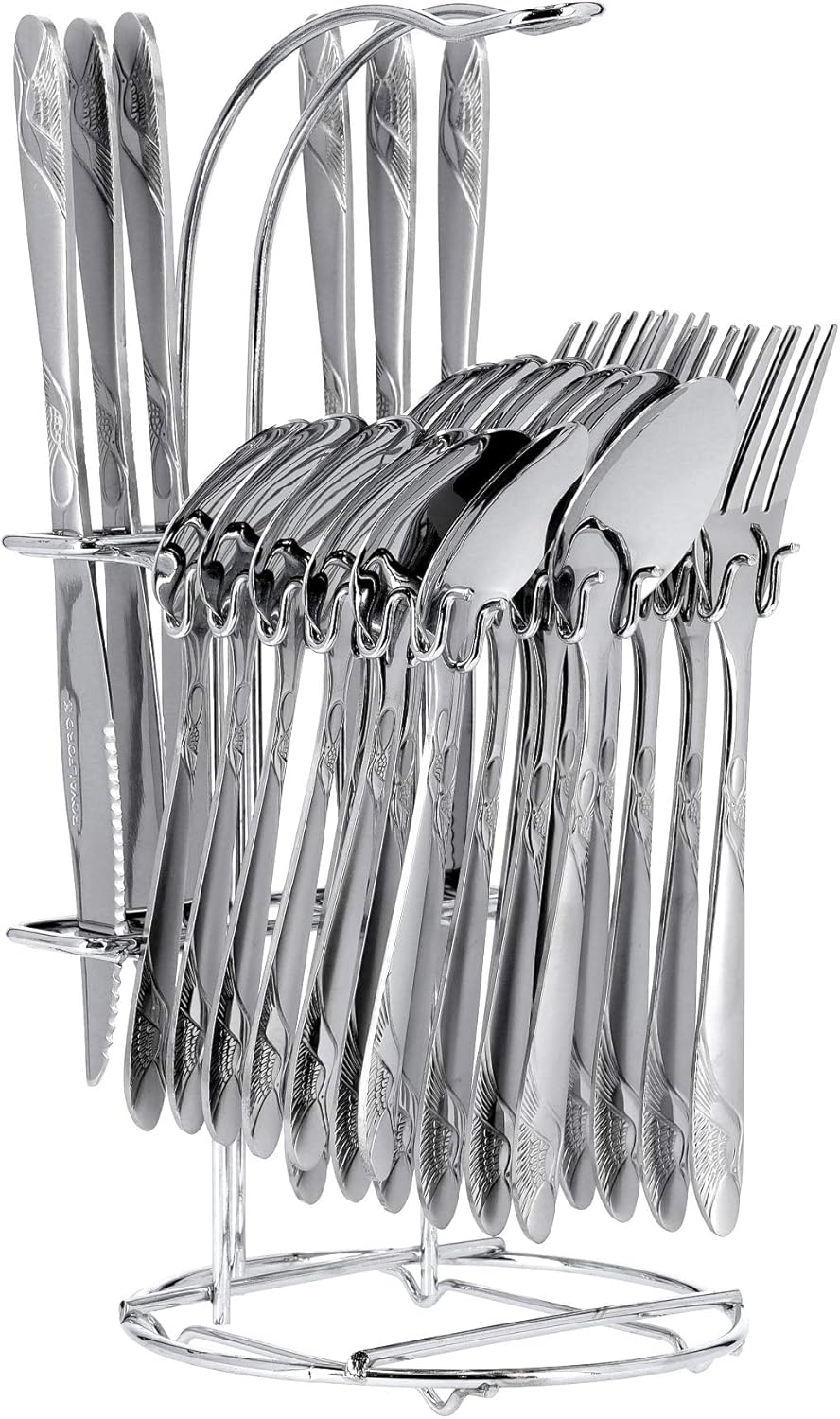 ROYALFORD 25pcs Stainless Steel Cutlery Set(6pcs Tea Spoon, 6pcs Table Spoon, 6pcs Table Fork, 6pcs Table Knife, 1pc Display Stand), RF2087CS - Al Kabayel Discount CentreROYALFORD 25pcs Stainless Steel Cutlery Set(6pcs Tea Spoon, 6pcs Table Spoon, 6pcs Table Fork, 6pcs Table Knife, 1pc Display Stand), RF2087CSCookware AccessoriesROYALFORDAl Kabayel Discount Centre