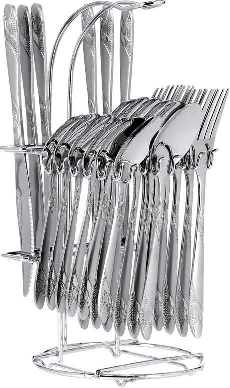 ROYALFORD 25pcs Stainless Steel Cutlery Set(6pcs Tea Spoon, 6pcs Table Spoon, 6pcs Table Fork, 6pcs Table Knife, 1pc Display Stand), RF2087CS - Al Kabayel Discount CentreROYALFORD 25pcs Stainless Steel Cutlery Set(6pcs Tea Spoon, 6pcs Table Spoon, 6pcs Table Fork, 6pcs Table Knife, 1pc Display Stand), RF2087CSCookware AccessoriesROYALFORDAl Kabayel Discount Centre