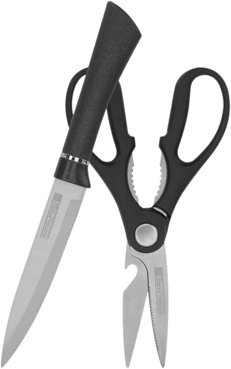 Royalford 2pcs Kitchen Tool Set, 3 - in - 1 Kitchen Scissors & 5" Utility Knife, Extra Sharp SS Blade with Strong PP Handle - Al Kabayel Discount CentreRoyalford 2pcs Kitchen Tool Set, 3 - in - 1 Kitchen Scissors & 5" Utility Knife, Extra Sharp SS Blade with Strong PP HandleCookware AccessoriesROYALFORDAl Kabayel Discount Centre