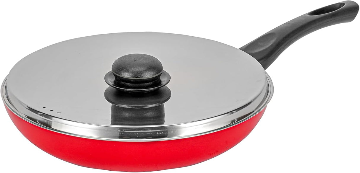 Royalford 30cm Aluminum Nonstick Frypan with Stainless Steel Lid RF12523 Strong Body with 3 Layer Coating and Heat Resistant Bakelite Handle Perfect for Frying, Sauting, Tempering Red - Al Kabayel Discount CentreRoyalford 30cm Aluminum Nonstick Frypan with Stainless Steel Lid RF12523 Strong Body with 3 Layer Coating and Heat Resistant Bakelite Handle Perfect for Frying, Sauting, Tempering RedFrying Pans & SkilletsROYALFORDAl Kabayel Discount Centre