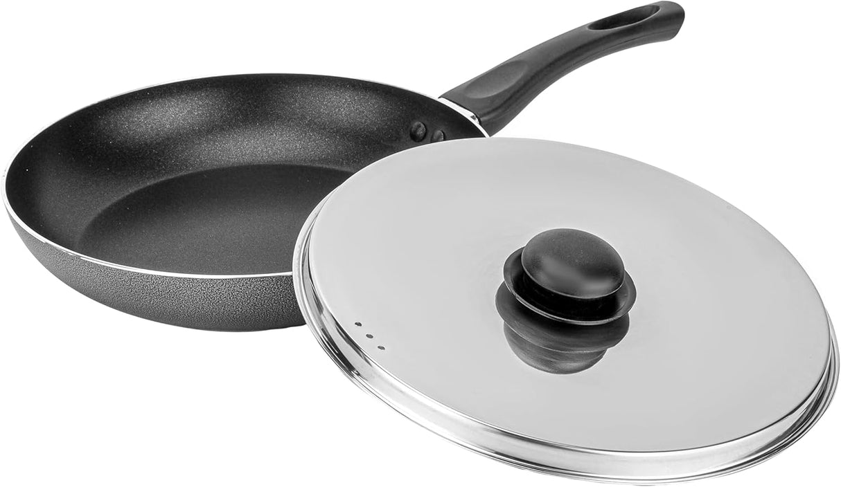 Royalford 30cm Aluminum Nonstick Frypan with Stainless Steel Lid RF12523 Strong Body with 3 Layer Coating and Heat Resistant Bakelite Handle Perfect for Frying, Sauting, Tempering Red - Al Kabayel Discount CentreRoyalford 30cm Aluminum Nonstick Frypan with Stainless Steel Lid RF12523 Strong Body with 3 Layer Coating and Heat Resistant Bakelite Handle Perfect for Frying, Sauting, Tempering RedFrying Pans & SkilletsROYALFORDAl Kabayel Discount Centre