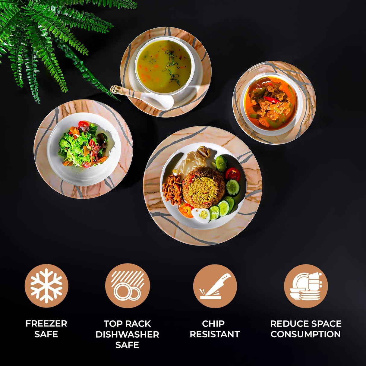 Royalford 32pcs Melamineware Dinner Set Includes Deep and Side Plates, Serving and Rice Bowls and Soup Spoons Dishwasher - Safe and Freezer - Friendly Food - Grade - RF12510 - Al Kabayel Discount CentreRoyalford 32pcs Melamineware Dinner Set Includes Deep and Side Plates, Serving and Rice Bowls and Soup Spoons Dishwasher - Safe and Freezer - Friendly Food - Grade - RF12510Dinnerware SetsROYALFORDAl Kabayel Discount Centre