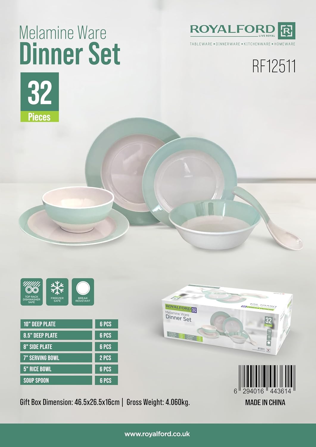 Royalford 32pcs Melamineware Dinner Set Includes Deep and Side Plates, Serving and Rice Bowls and Soup Spoons Dishwasher - Safe and Freezer - Friendly Food - Grade - RF12511 - Al Kabayel Discount CentreRoyalford 32pcs Melamineware Dinner Set Includes Deep and Side Plates, Serving and Rice Bowls and Soup Spoons Dishwasher - Safe and Freezer - Friendly Food - Grade - RF12511Dinnerware SetsROYALFORDAl Kabayel Discount Centre