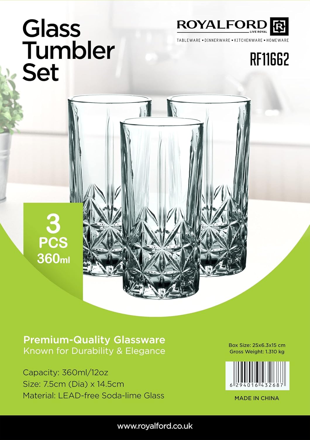 ROYALFORD 3pcs Glass Tumbler Set 360ml - Al Kabayel Discount CentreROYALFORD 3pcs Glass Tumbler Set 360mlDrinkware SetsROYALFORDAl Kabayel Discount Centre