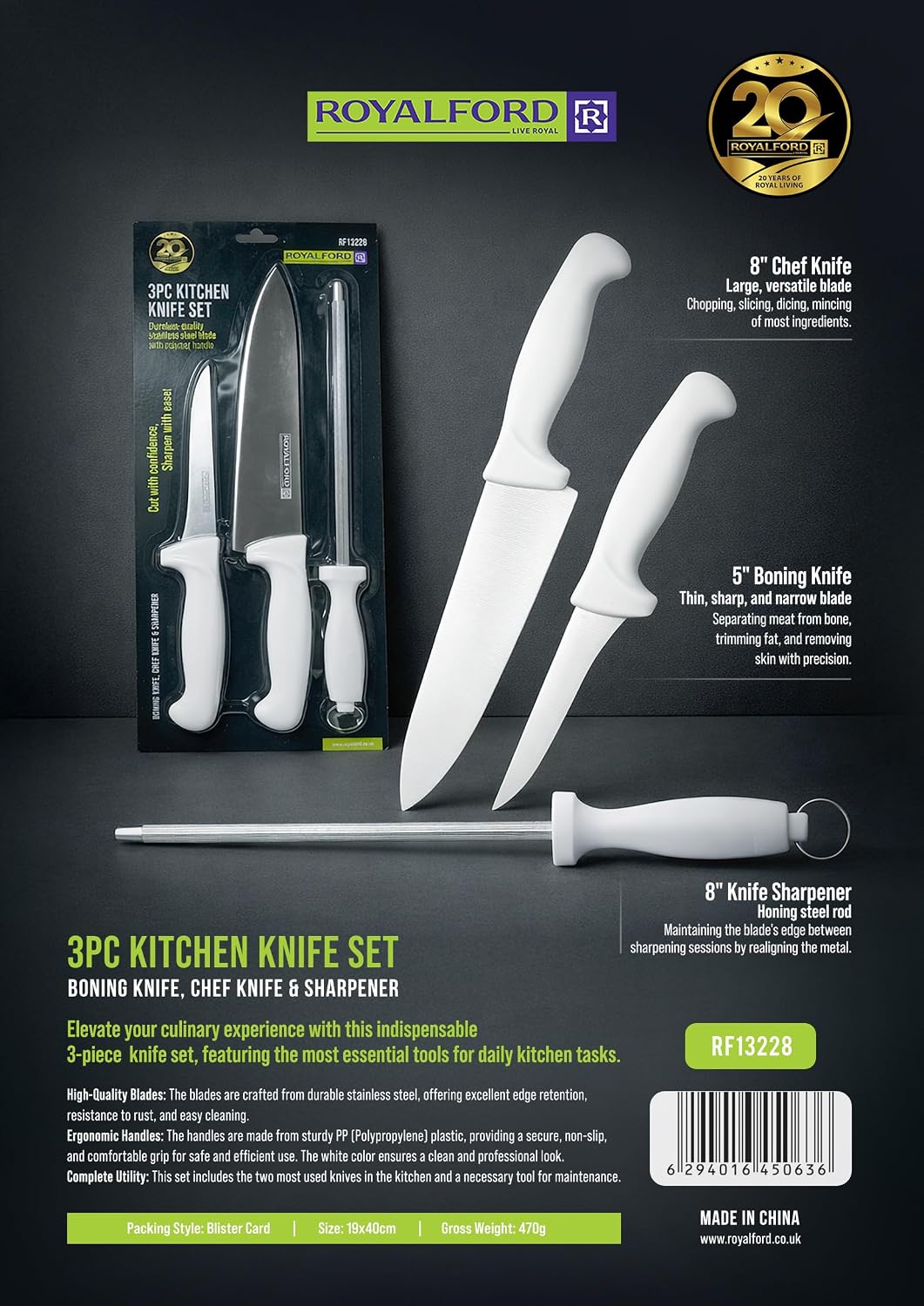 Royalford 3pcs Kitchen Knife Set RF13228 - Al Kabayel Discount CentreRoyalford 3pcs Kitchen Knife Set RF13228Knife & Knife SetsROYALFORDAl Kabayel Discount Centre