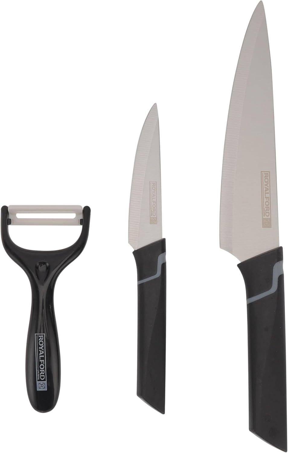 Royalford 3pcs Kitchen Tools Set RF12004 - 8" Chef Knife with 3.5" Paring knife and Y Peeler Kitchen Set - Al Kabayel Discount CentreRoyalford 3pcs Kitchen Tools Set RF12004 - 8" Chef Knife with 3.5" Paring knife and Y Peeler Kitchen SetKitchen Utensils & GadgetsROYALFORDAl Kabayel Discount Centre