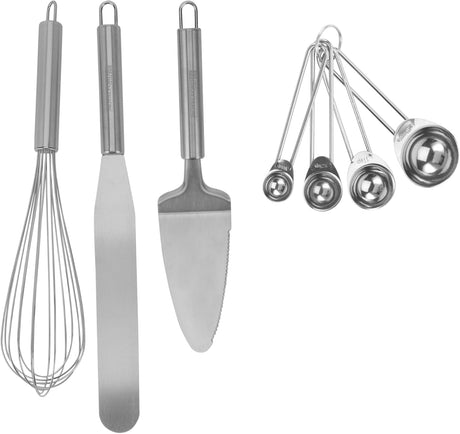 ROYALFORD 4pcs Stainless Steel Baking Set(Scrapper 3.5cm*33.5cm, Whisk 6.5cm*30.5cm, Shovel 6.0cm*26.5cm, Measuring Spoon Set 4.5cm*13cm) - RF12320 - Al Kabayel Discount CentreROYALFORD 4pcs Stainless Steel Baking Set(Scrapper 3.5cm*33.5cm, Whisk 6.5cm*30.5cm, Shovel 6.0cm*26.5cm, Measuring Spoon Set 4.5cm*13cm) - RF12320Cookware AccessoriesROYALFORDAl Kabayel Discount Centre