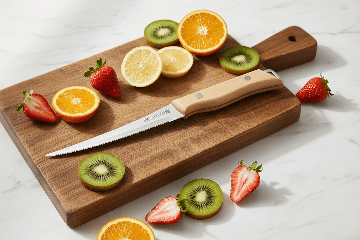 Royalford 5" Stainless Steel Fruit Knife with Wooden Handle – Dishwasher Safe (RF12096) - Al Kabayel Discount CentreRoyalford 5" Stainless Steel Fruit Knife with Wooden Handle – Dishwasher Safe (RF12096)Knife & Knife SetsROYALFORDAl Kabayel Discount Centre
