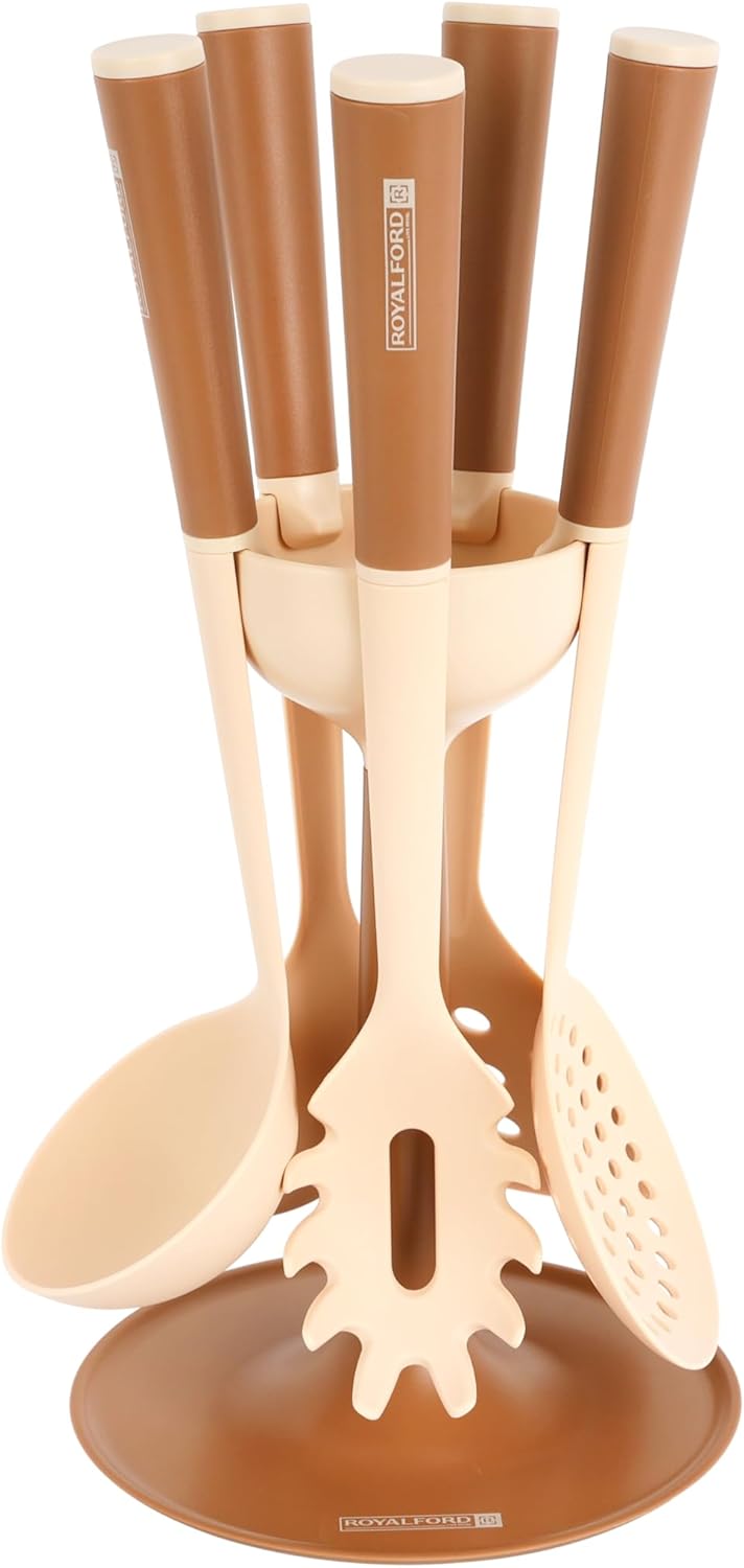 Royalford 6 Pieces Nylon Cooking Kitchen Tools RF12582 Nonstick Cookware Utensils Set with Handles Non Toxic Turner Ladle Spoon Skimmer Pasta Spoon Slotted Spoon Dishwasher Safe Heat Resistant - Al Kabayel Discount CentreRoyalford 6 Pieces Nylon Cooking Kitchen Tools RF12582 Nonstick Cookware Utensils Set with Handles Non Toxic Turner Ladle Spoon Skimmer Pasta Spoon Slotted Spoon Dishwasher Safe Heat ResistantKitchen Utensils & GadgetsROYALFORDAl Kabayel Discount Centre