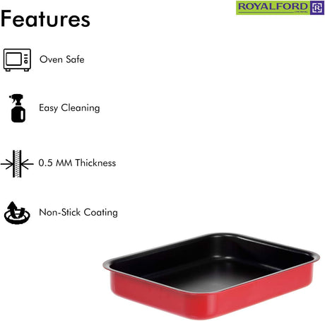Royalford Aluminium Alloy Non - Stick Rectangular Baking Tray/Roaster Pan 32cm*24cm*6.5cm, RF1147 - Al Kabayel Discount CentreRoyalford Aluminium Alloy Non - Stick Rectangular Baking Tray/Roaster Pan 32cm*24cm*6.5cm, RF1147Frying Pans & SkilletsROYALFORDAl Kabayel Discount Centre