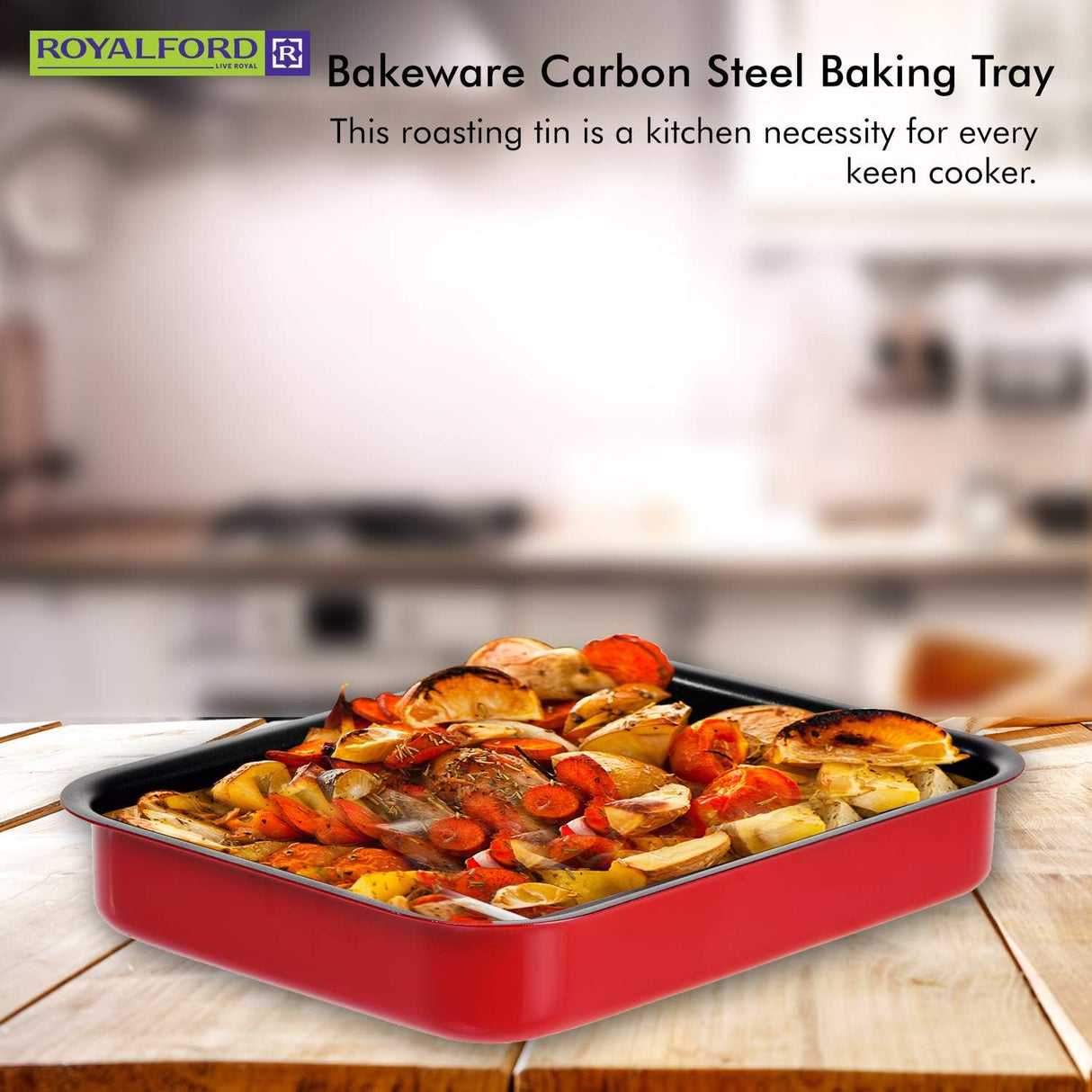 Royalford Aluminium Alloy Non - Stick Rectangular Baking Tray/Roaster Pan 32cm*24cm*6.5cm, RF1147 - Al Kabayel Discount CentreRoyalford Aluminium Alloy Non - Stick Rectangular Baking Tray/Roaster Pan 32cm*24cm*6.5cm, RF1147Frying Pans & SkilletsROYALFORDAl Kabayel Discount Centre