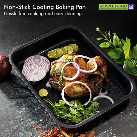 Royalford Aluminium Alloy Non - Stick Rectangular Baking Tray/Roaster Pan 32cm*24cm*6.5cm, RF1147 - Al Kabayel Discount CentreRoyalford Aluminium Alloy Non - Stick Rectangular Baking Tray/Roaster Pan 32cm*24cm*6.5cm, RF1147Frying Pans & SkilletsROYALFORDAl Kabayel Discount Centre