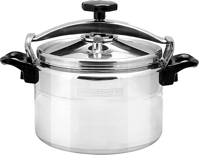 Royalford Aluminium Pressure Cooker – Lightweight & Durable Home Kitchen Pressure Cooker with Lid, Multi - Safety Device with Cool Touch Handles and Safety Valves – for Gas and Solid Hotplates (15L) - Al Kabayel Discount CentreRoyalford Aluminium Pressure Cooker – Lightweight & Durable Home Kitchen Pressure Cooker with Lid, Multi - Safety Device with Cool Touch Handles and Safety Valves – for Gas and Solid Hotplates (15L)Pressure CookersROYALFORDAl Kabayel Discount Centre