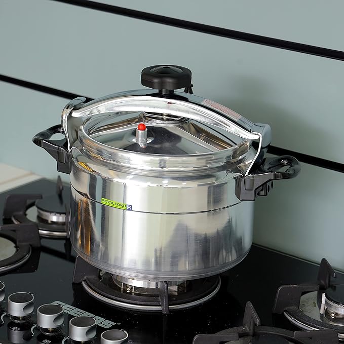 Royalford Aluminum Pressure Cooker - Equipped with Multi - Safety Device and Unique Indicator Durable Alloy Construction Firm Handles Compatible Gas Silver 11L, RF11176 - Al Kabayel Discount CentreRoyalford Aluminum Pressure Cooker - Equipped with Multi - Safety Device and Unique Indicator Durable Alloy Construction Firm Handles Compatible Gas Silver 11L, RF11176Pressure CookersROYALFORDAl Kabayel Discount Centre