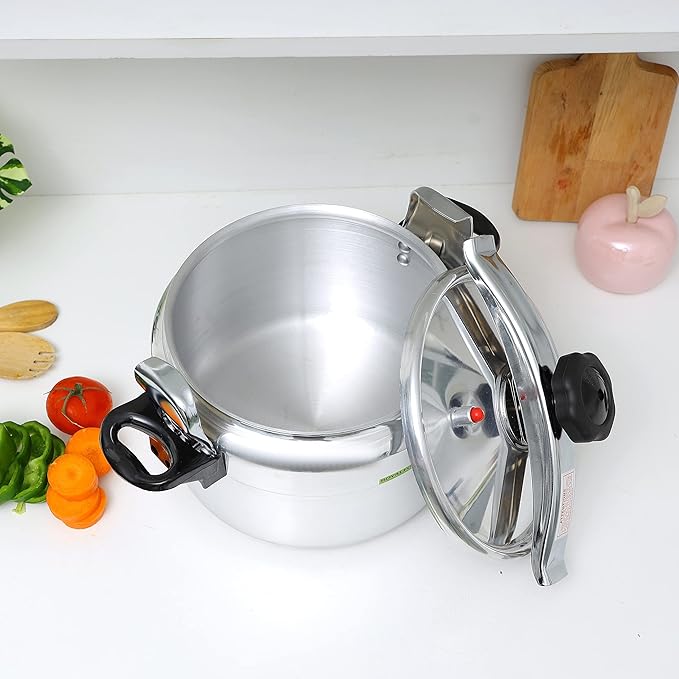 Royalford Aluminum Pressure Cooker - Equipped with Multi - Safety Device and Unique Indicator Durable Alloy Construction Firm Handles Compatible Gas Silver 11L, RF11176 - Al Kabayel Discount CentreRoyalford Aluminum Pressure Cooker - Equipped with Multi - Safety Device and Unique Indicator Durable Alloy Construction Firm Handles Compatible Gas Silver 11L, RF11176Pressure CookersROYALFORDAl Kabayel Discount Centre