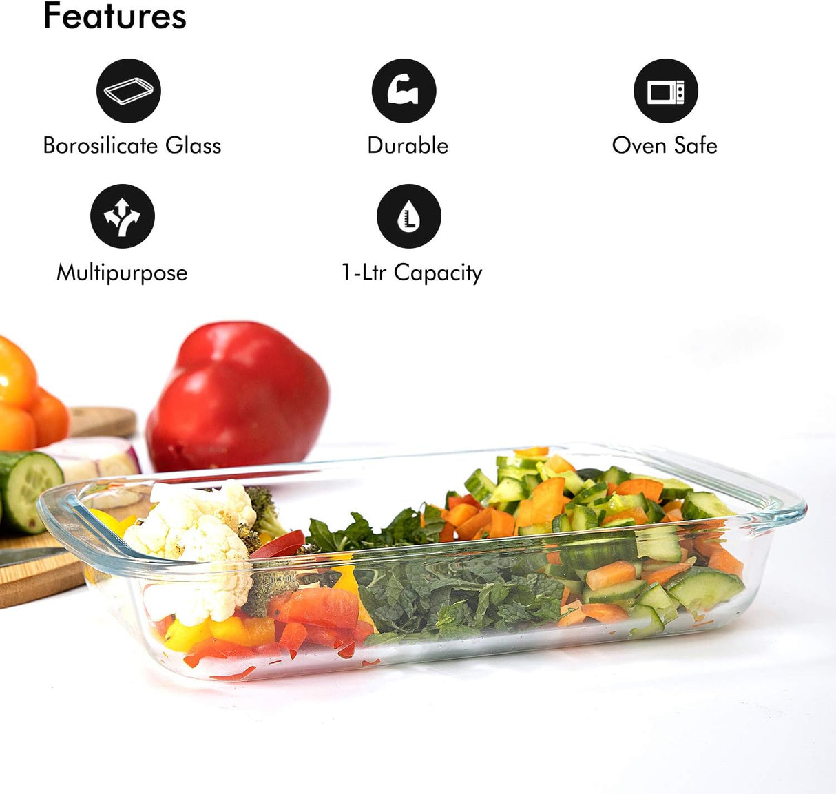 ROYALFORD Borosilicate Glass Rectangular Baking Dish 1 Liter, 25.8cm*15.2cm*4.4cm - RF 2693 - Al Kabayel Discount CentreROYALFORD Borosilicate Glass Rectangular Baking Dish 1 Liter, 25.8cm*15.2cm*4.4cm - RF 2693Food ContainersROYALFORDAl Kabayel Discount Centre