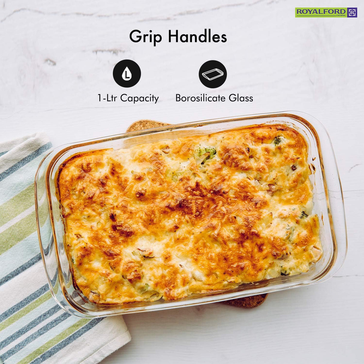 ROYALFORD Borosilicate Glass Rectangular Baking Dish 1 Liter, 25.8cm*15.2cm*4.4cm - RF 2693 - Al Kabayel Discount CentreROYALFORD Borosilicate Glass Rectangular Baking Dish 1 Liter, 25.8cm*15.2cm*4.4cm - RF 2693Food ContainersROYALFORDAl Kabayel Discount Centre