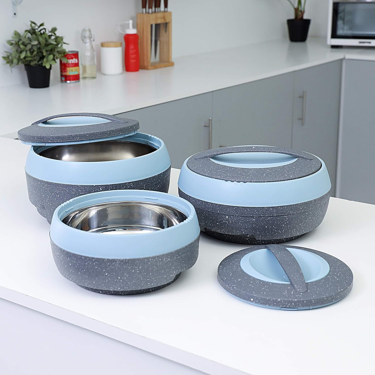 ROYALFORD Cosmos Insulated Casserole Set 3pcs(1500ml, 2500ml, 3500ml), Stainless Steel Inner Casting, Blue and Grey - Al Kabayel Discount CentreROYALFORD Cosmos Insulated Casserole Set 3pcs(1500ml, 2500ml, 3500ml), Stainless Steel Inner Casting, Blue and GreyCasseroles & Stock PotsROYALFORDAl Kabayel Discount Centre