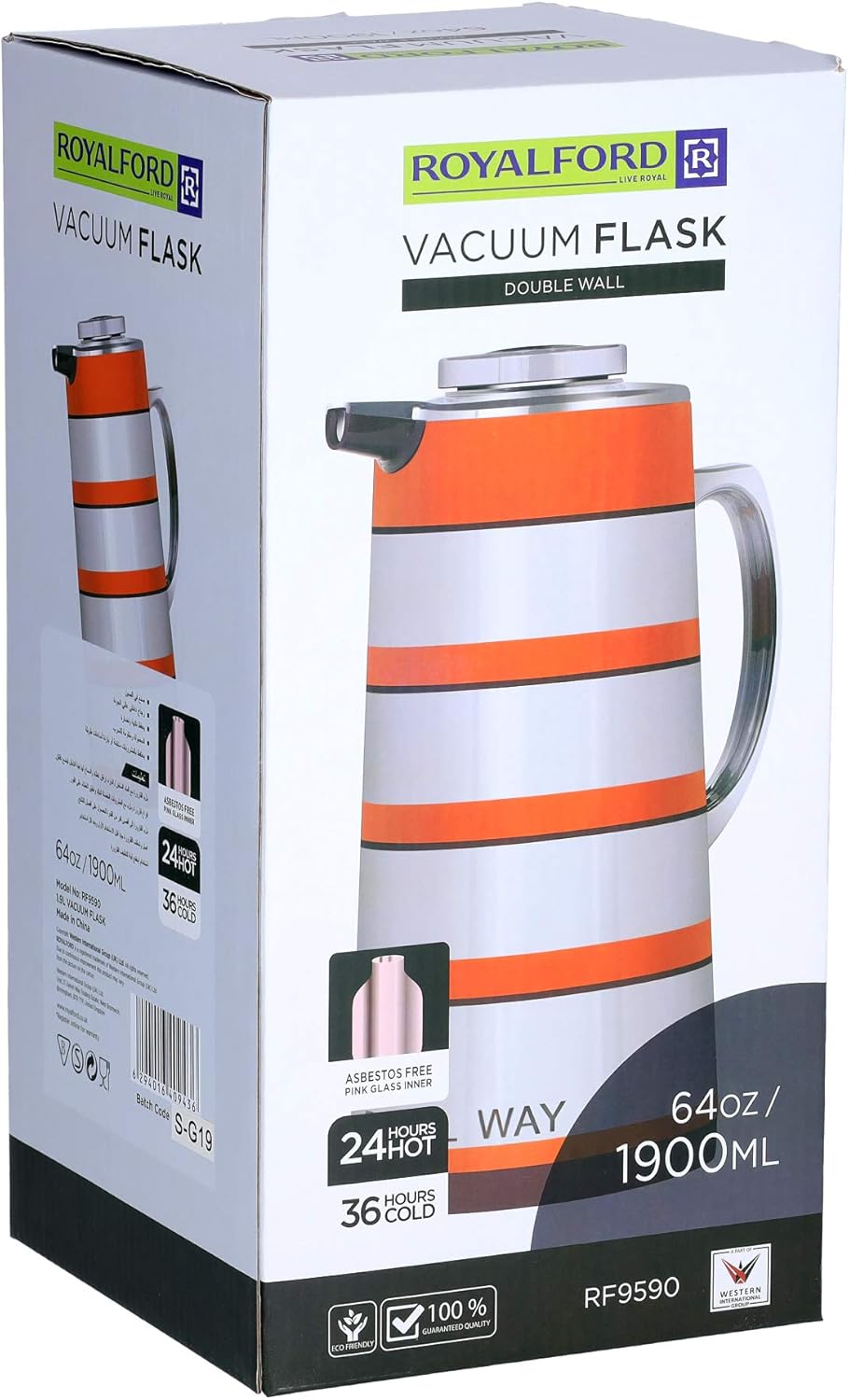 Royalford Double Wall Vaccum Flask 1900ml, Asbestos Free, Pink Glass inner, Strong & Durable Design, 24hr Hot - 36hr Cold - RF9590 - Al Kabayel Discount CentreRoyalford Double Wall Vaccum Flask 1900ml, Asbestos Free, Pink Glass inner, Strong & Durable Design, 24hr Hot - 36hr Cold - RF9590ThermosROYALFORDAl Kabayel Discount Centre