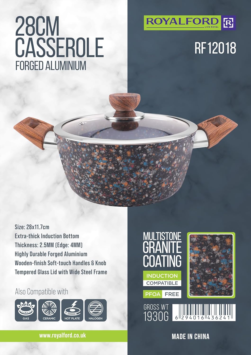 ROYALFORD Forged Aluminum Casserole 28cm, Mult - Stone Granite Coating, Induction Compatible - Al Kabayel Discount CentreROYALFORD Forged Aluminum Casserole 28cm, Mult - Stone Granite Coating, Induction CompatibleCasseroles & Stock PotsROYALFORDAl Kabayel Discount Centre