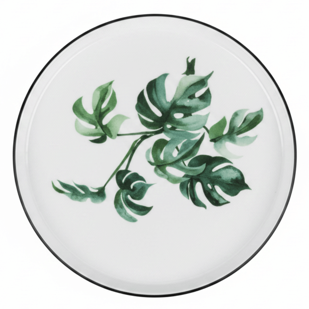 Royalford Melamine Salad Plate | Black Rim with Green Botanical Leaf Design 9-Inch - Al Kabayel Discount CentreRoyalford Melamine Salad Plate | Black Rim with Green Botanical Leaf Design 9-InchPlatesROYALFORDAl Kabayel Discount Centre