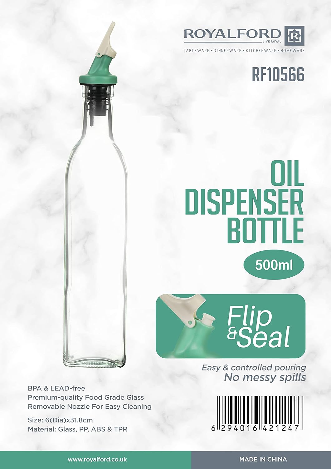 Royalford Oil Dispenser Bottle, 500ml Glass Bottle, RF10566 - Al Kabayel Discount CentreRoyalford Oil Dispenser Bottle, 500ml Glass Bottle, RF10566Cookware AccessoriesROYALFORDAl Kabayel Discount Centre