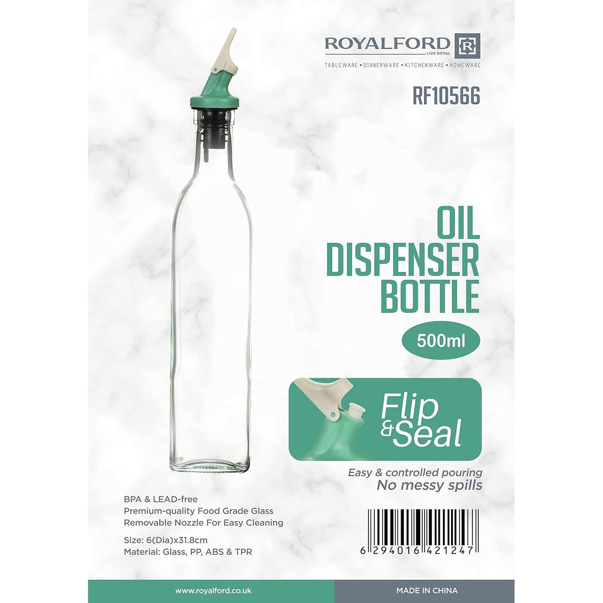 Royalford Oil Dispenser Bottle, 500ml Glass Bottle, RF10566 - Al Kabayel Discount CentreRoyalford Oil Dispenser Bottle, 500ml Glass Bottle, RF10566Cookware AccessoriesROYALFORDAl Kabayel Discount Centre