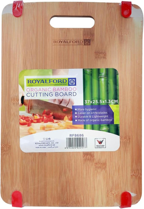 Royalford Organic Bamboo Cutting Board 37cm*25.5cm*1.3cm, Naturally Antibacterial - RF8686 - Al Kabayel Discount CentreRoyalford Organic Bamboo Cutting Board 37cm*25.5cm*1.3cm, Naturally Antibacterial - RF8686Kitchen Utensils & GadgetsROYALFORDAl Kabayel Discount Centre