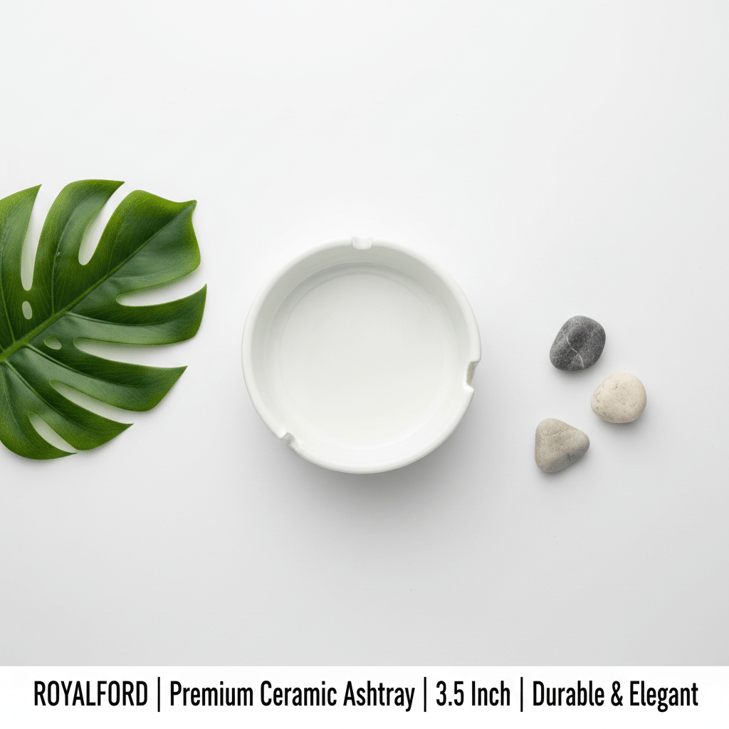 Royalford Premium Ceramic Ashtray – 3.5 Inch | White Round Tabletop Ashtray - Al Kabayel Discount CentreRoyalford Premium Ceramic Ashtray – 3.5 Inch | White Round Tabletop AshtrayOrganizers & AccessoriesROYAL FORDAl Kabayel Discount Centre