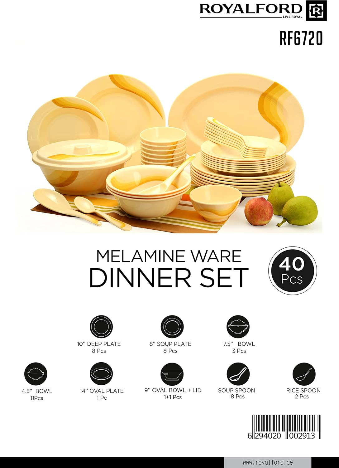 Royalford RF6720 40-Piece Melamine Ware Dinner Set - Al Kabayel Discount CentreRoyalford RF6720 40-Piece Melamine Ware Dinner SetDinnerware SetsROYALFORDAl Kabayel Discount Centre