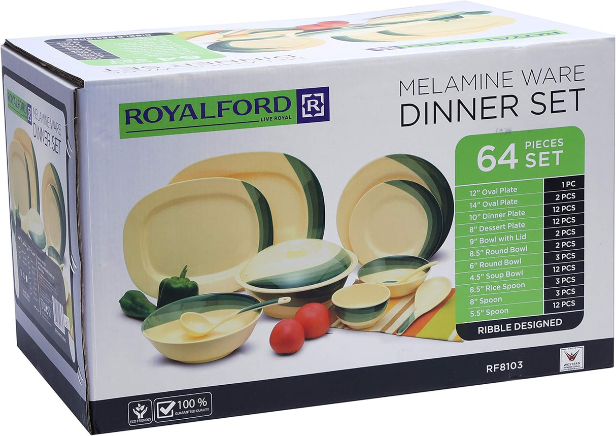 Royalford RF8103 Melamine Ware Dinner Set – 64 Pieces (Ribble Design) - Al Kabayel Discount CentreRoyalford RF8103 Melamine Ware Dinner Set – 64 Pieces (Ribble Design)Dinnerware SetsROYALFORDAl Kabayel Discount Centre
