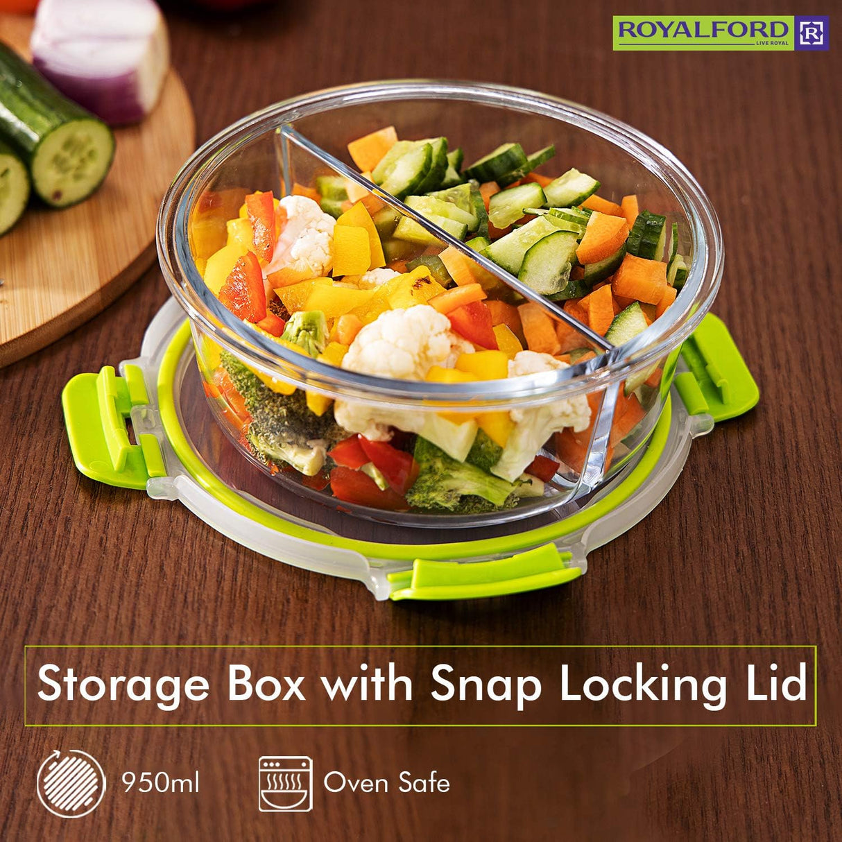 ROYALFORD Round Borosilicate 2 Compartment Glass Air - Tight Container 950ml, 172mm*65mm - RF9216 - Al Kabayel Discount CentreROYALFORD Round Borosilicate 2 Compartment Glass Air - Tight Container 950ml, 172mm*65mm - RF9216Food ContainersROYALFORDAl Kabayel Discount Centre